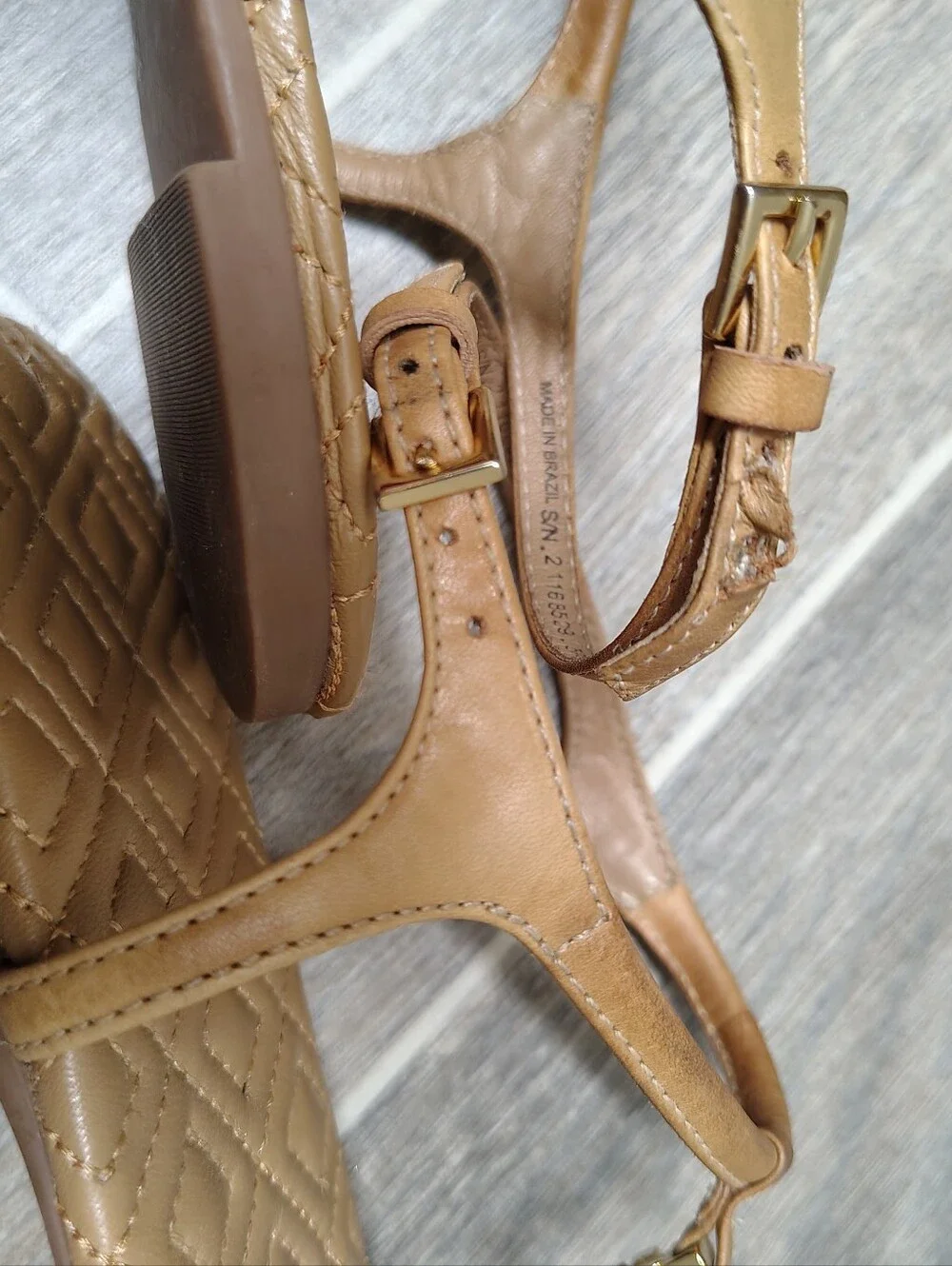 Tory Burch Quilted Tan T-Strap Sandals